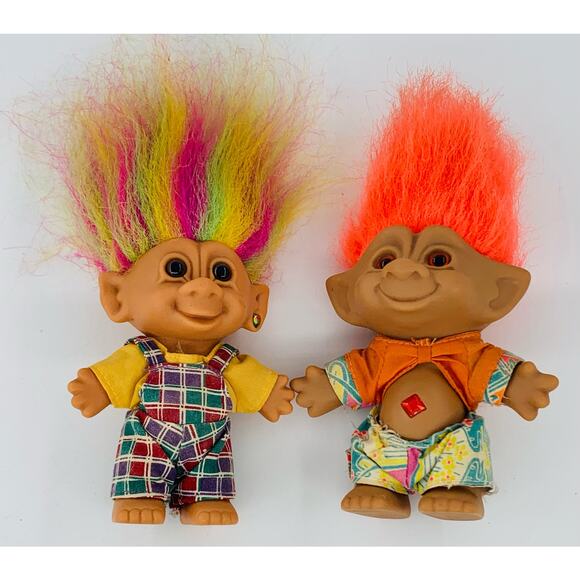 Vintage 1980s Troll Dolls Ace Bright Rainbow Hair Overalls Orange Hair Punk Lot - Picture 8 of 8